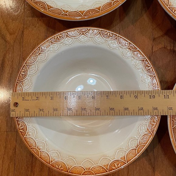 Pier 1 Bowls 11 Inches Lace Design Brown Cream - Picture 4 of 7